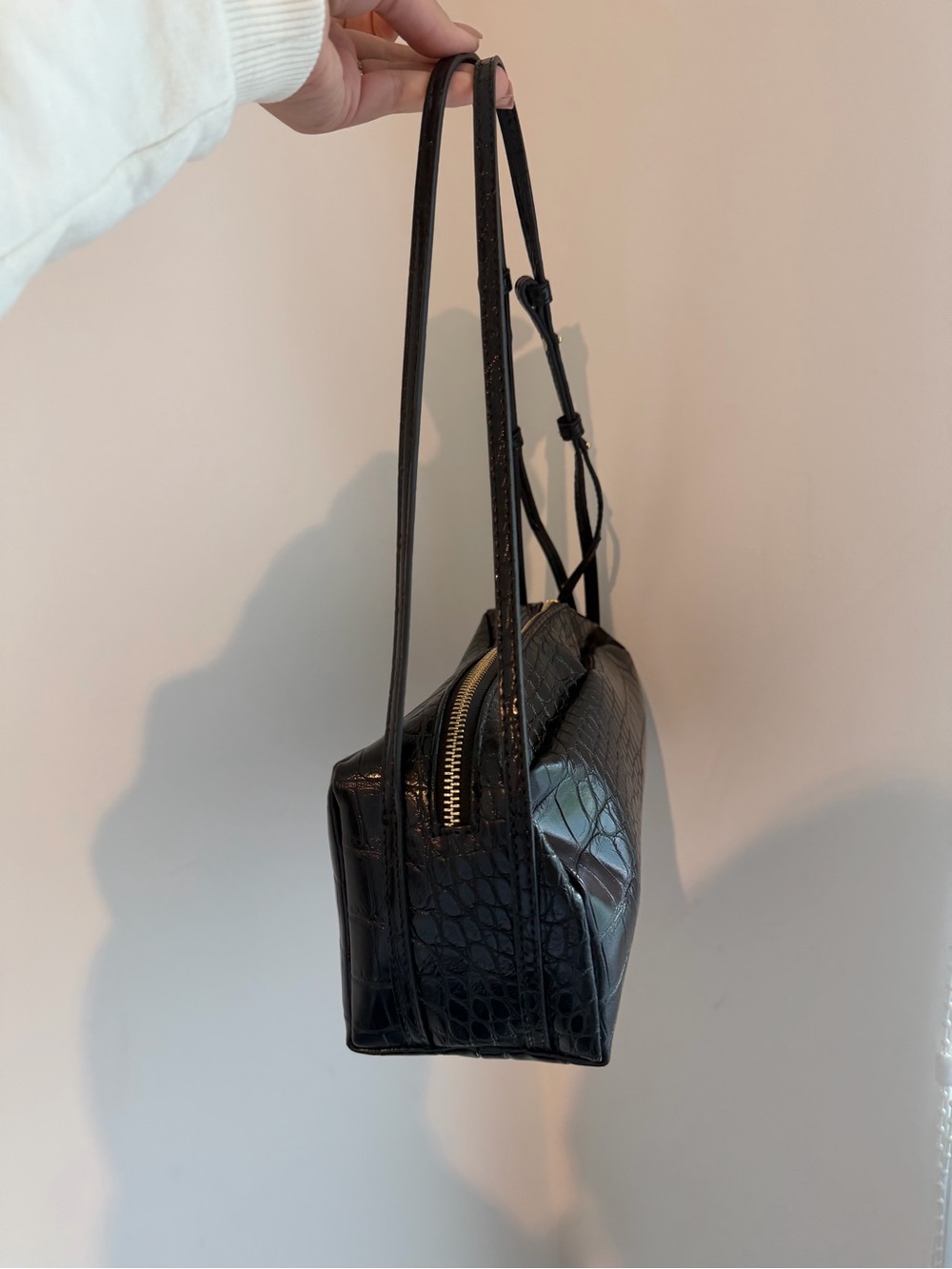 Zara Black Croc-Embossed Shoulder Bag - Picture 5 of 6